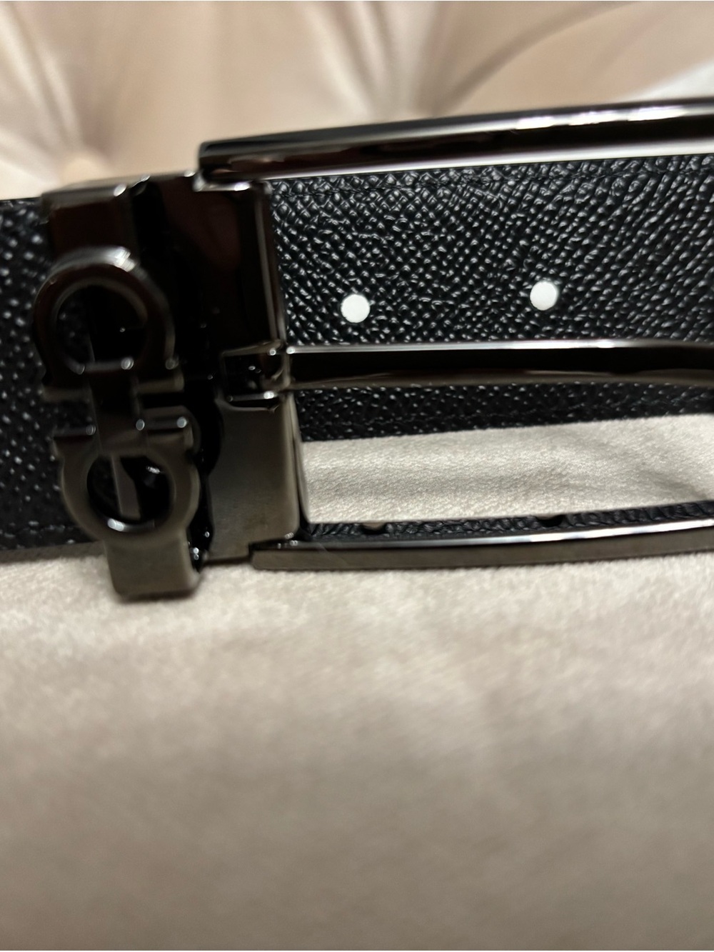 Salvatore Ferragamo reversible Textured Leather Belt with Gunmetal Gancini Buckl